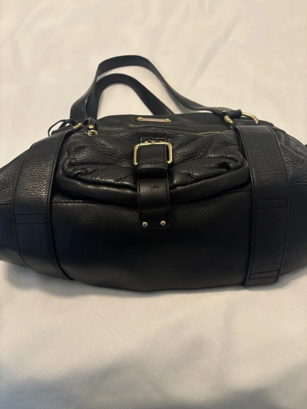 VTG Michael Kors Black Pebble Leather Shoulder Satchel w/Gold accents pockets - Picture 3 of 11